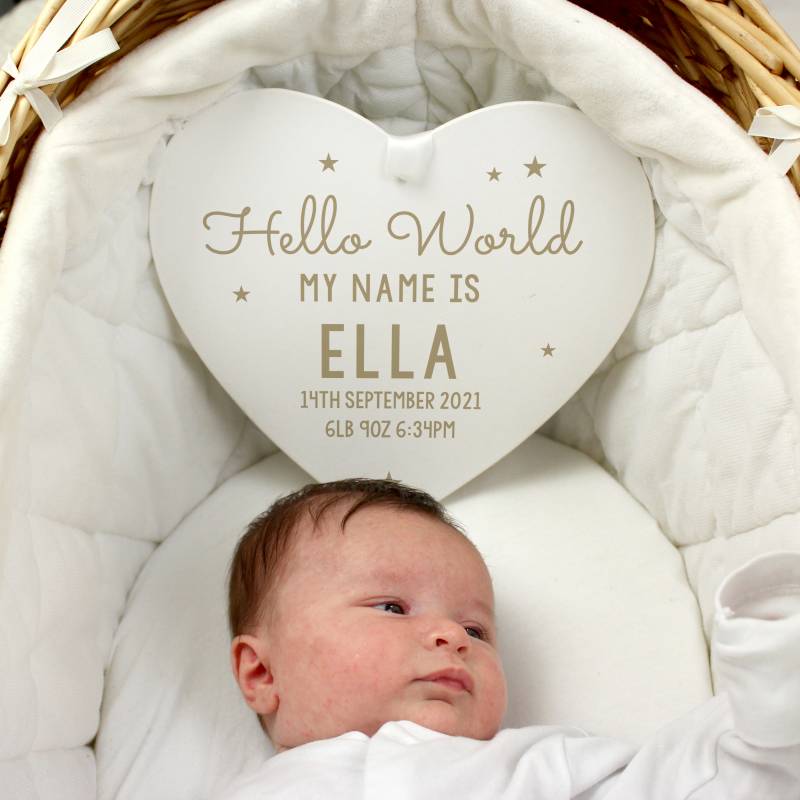 Personalised Hello World Wooden Heart Decoration